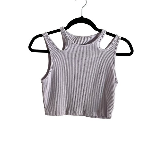 American Eagle Women M Lilac Ribbed Casual Cutout Shoulder Cropped Tank Top NWT - Picture 2 of 10